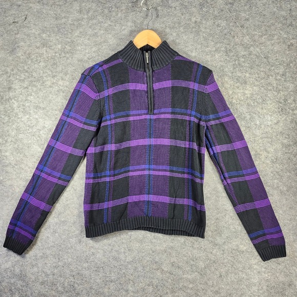 Lauren Ralph Lauren Sweaters - Lauren‎ Ralph Lauren Women P/M Purple Black Plaid Quarter Zip Cotton Sweater